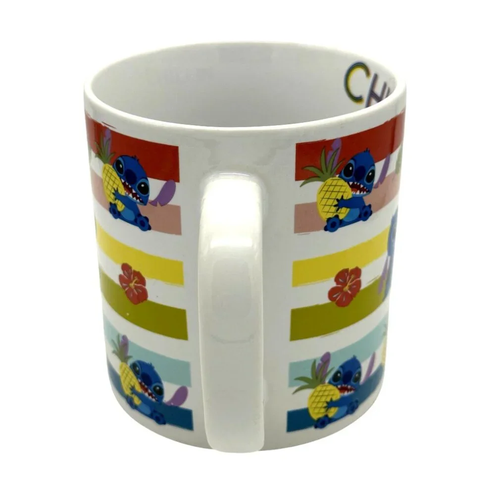 Disney Stitch Oversized "Chillin" Mug- Rainbow Stripes/Pineapples- New - Picture 4 of 5